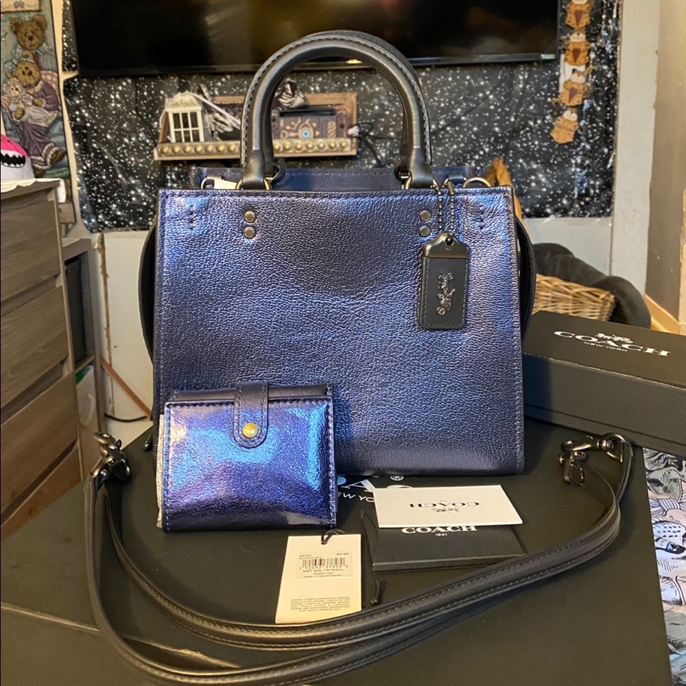 Coach Rogue 25 metallic blue leather, snake acc.